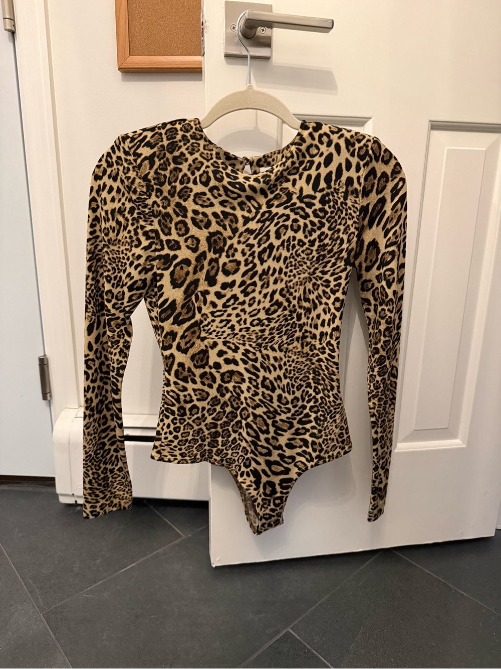 Ronny Kobo Collection Leopard-Print Long Sleeve Bodysuit in Tan and Black